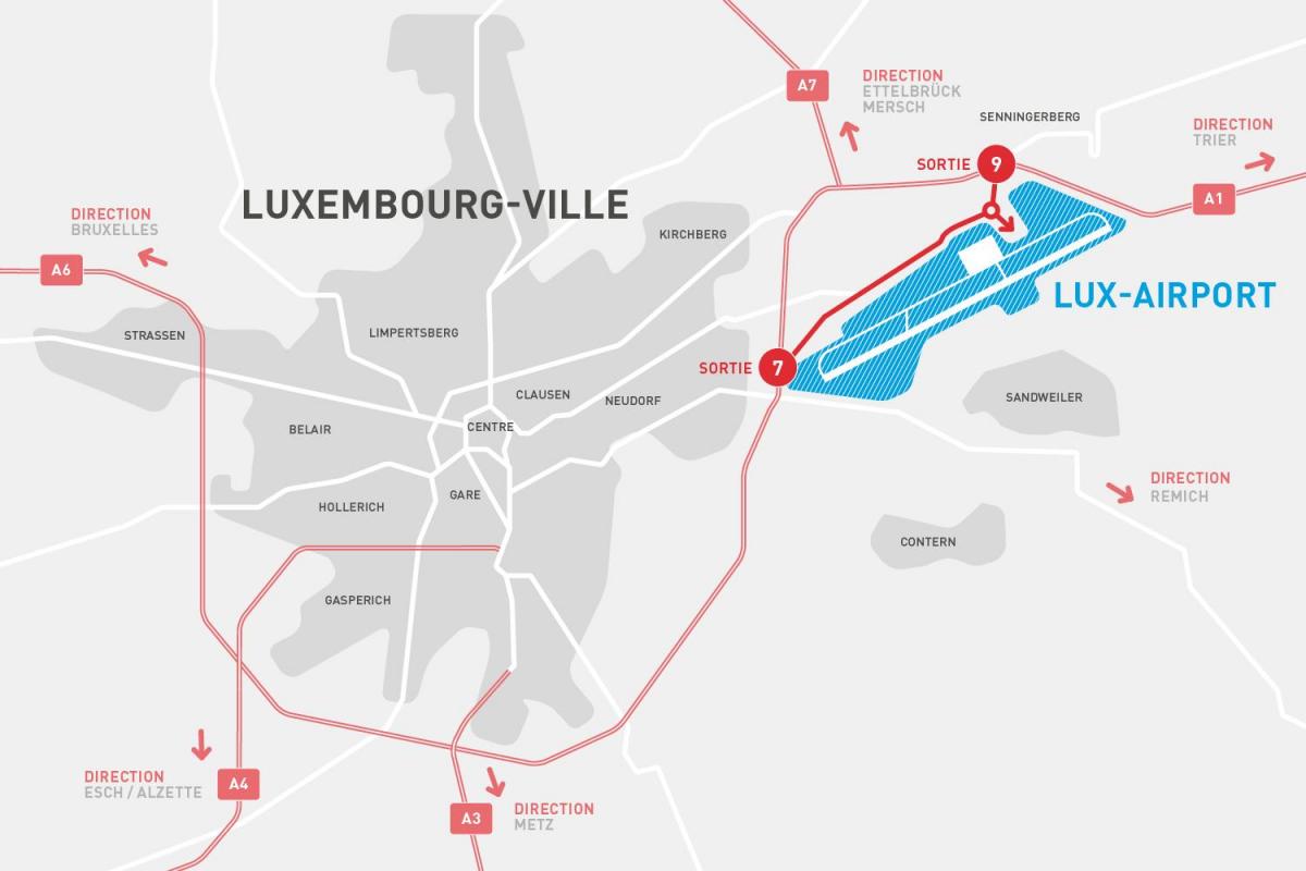 kaart van de luchthaven van Luxemburg